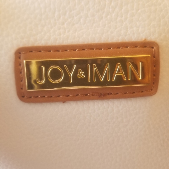 Joy & Iman Leather Timeless Chic Leading Lady Satchel Bag White and Tan Two Tone - Picture 3 of 14